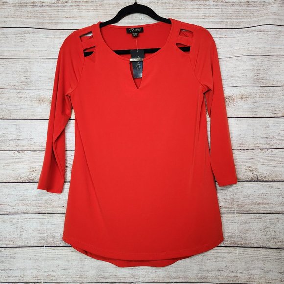 New With Tags Thalia Sodi Women's Size XS Eternal Red Keyhole Blouse 3/4 Sleeves - Picture 1 of 14